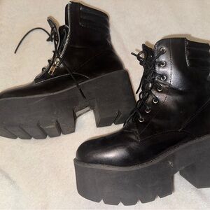Black Chunky Combat Boots with Platform Sole